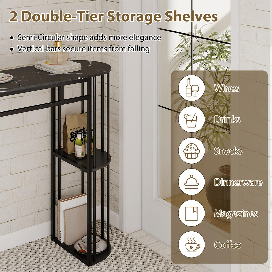 Giantex 60 Inches Bar Table for 2-4 with Faux Marble Tabletop and Storage Shelves