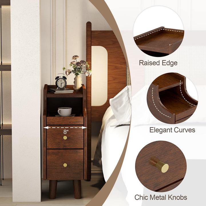 Giantex Narrow Nightstand with 2 Drawers for Small Spaces