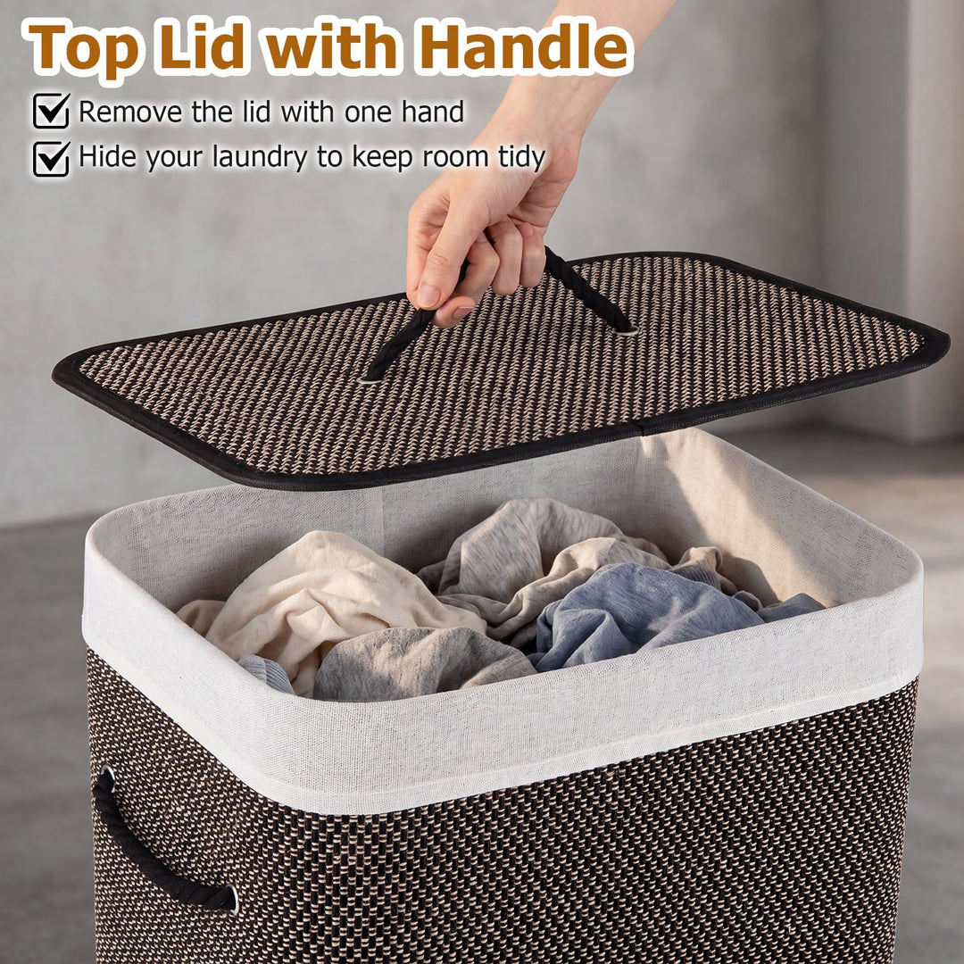 Giantex 19 Gal Rectangular Bamboo Laundry Hamper with Lid
