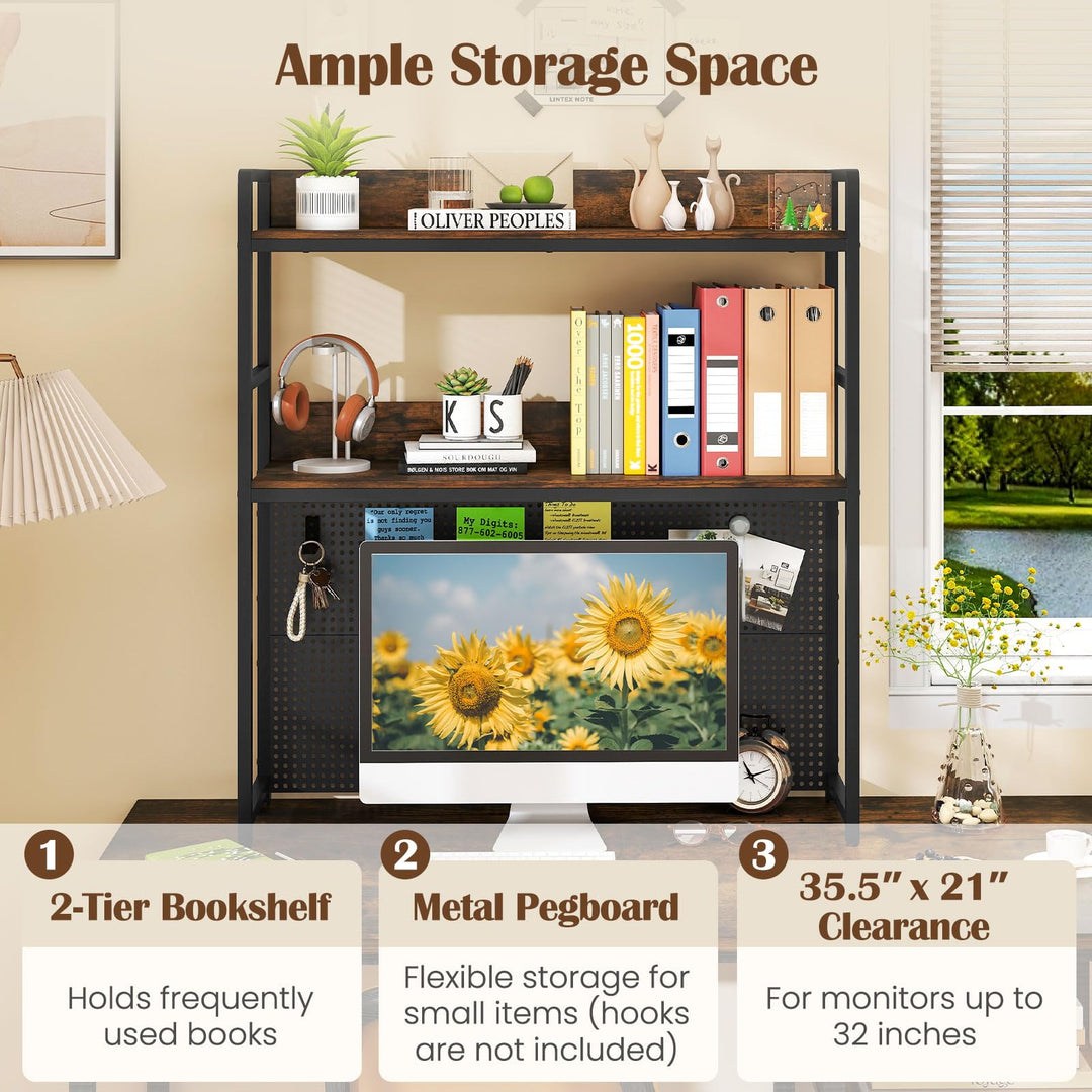 Giantex 2-Tier Desk Hutch Dorm with Pegboard for up to 32" Computer Monitor