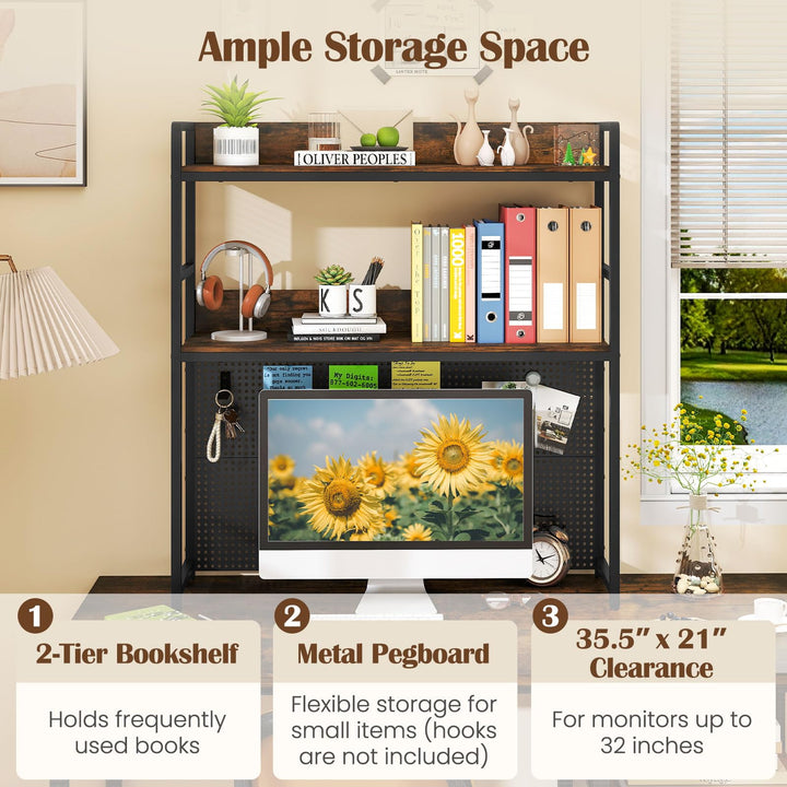 Giantex 2-Tier Desk Hutch Dorm with Pegboard for up to 32" Computer Monitor