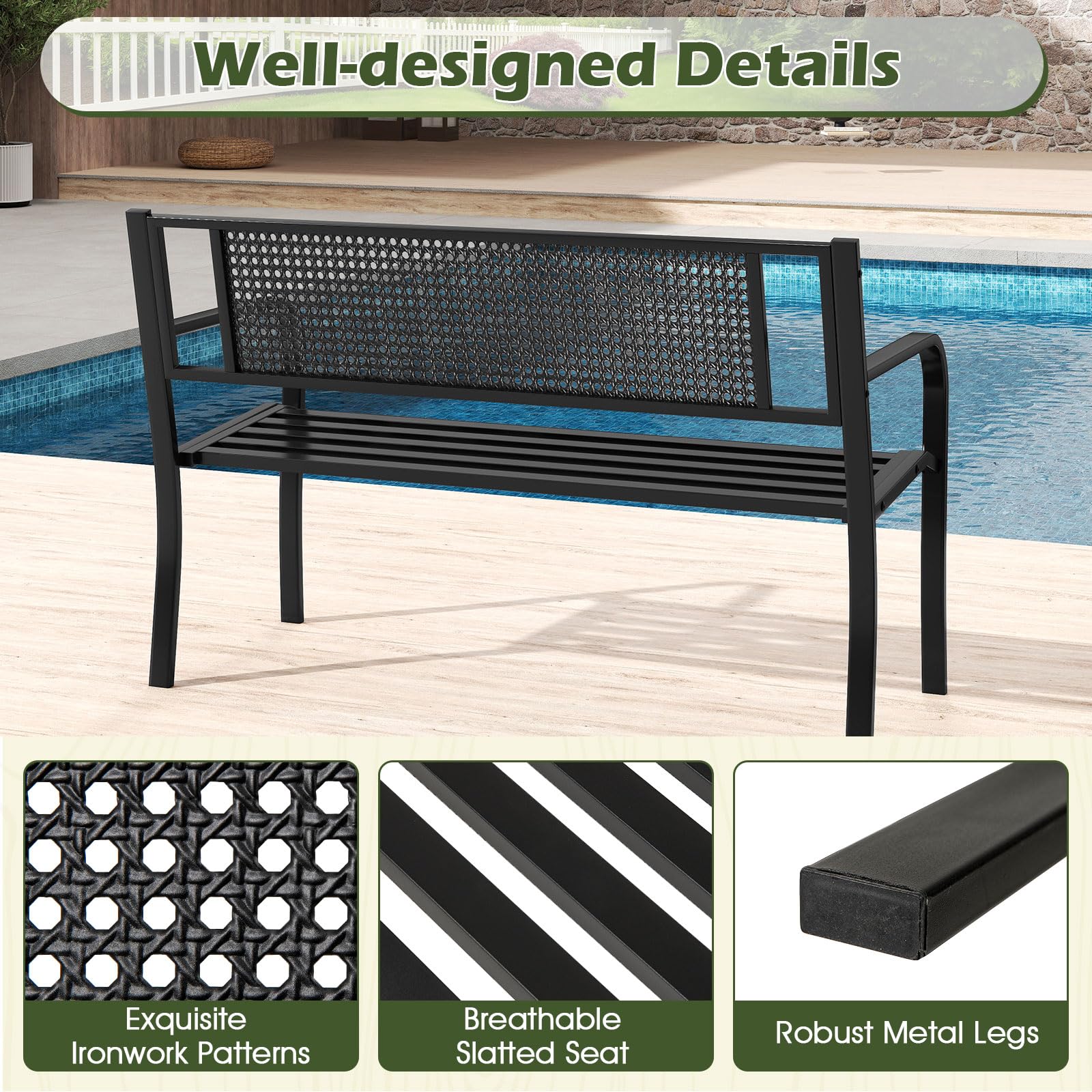 Giantex 660lbs Garden Bench with Backrest for Patio