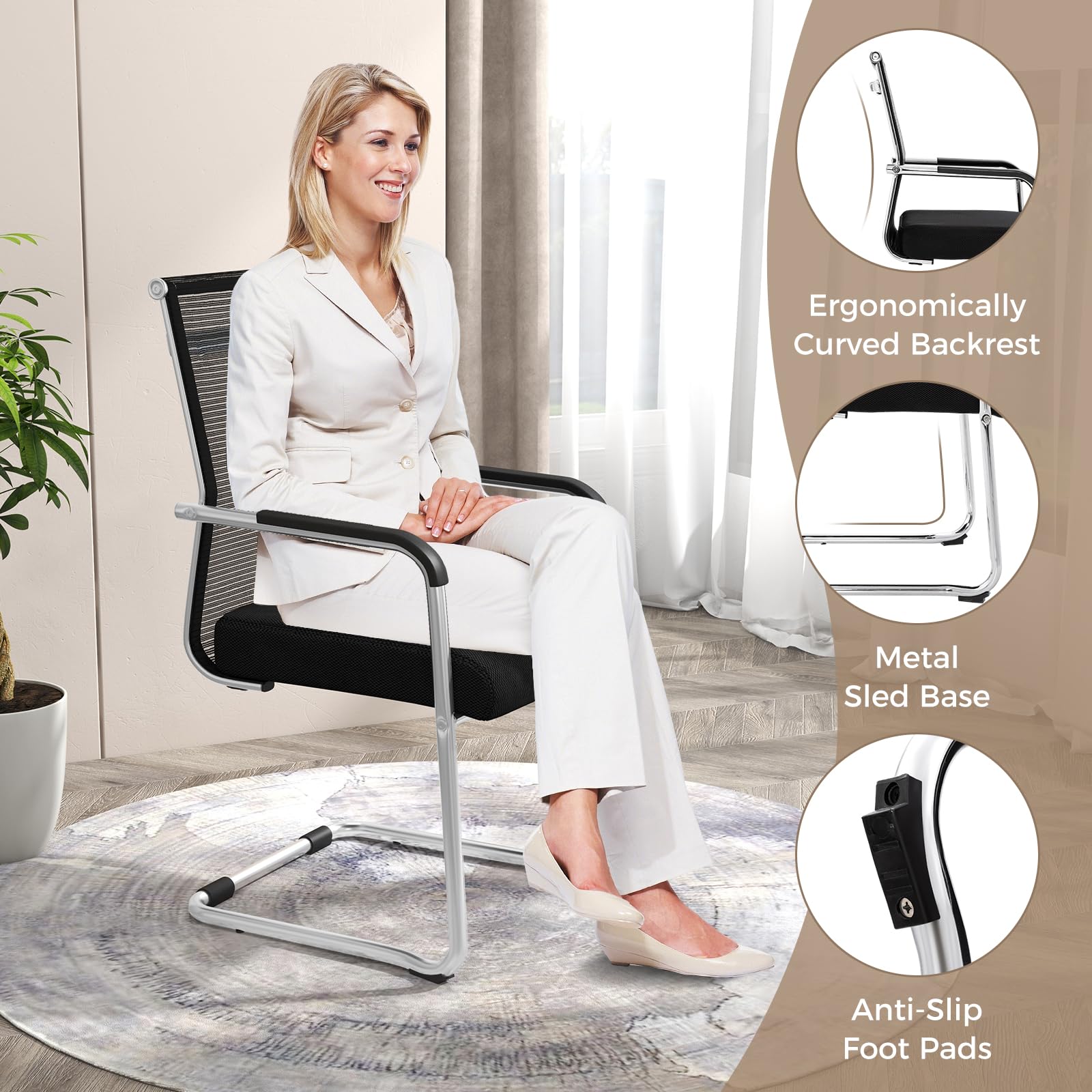 Giantex Waiting Room Chairs, Office Guest Chairs, Lobby Chairs with Metal Sled Base & Armrests