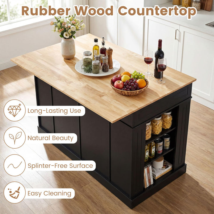 Giantex Kitchen Island with Drop Leaf, Rubber Wood Top, 2 Drawers, Storage Cabinets