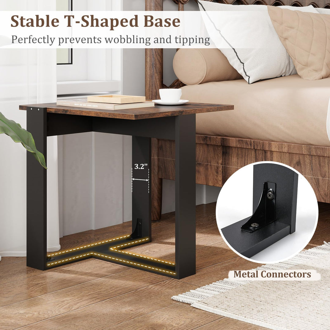 Giantex Rustic Brown Square Industrial Side Table w/T-Shape Metal Frame