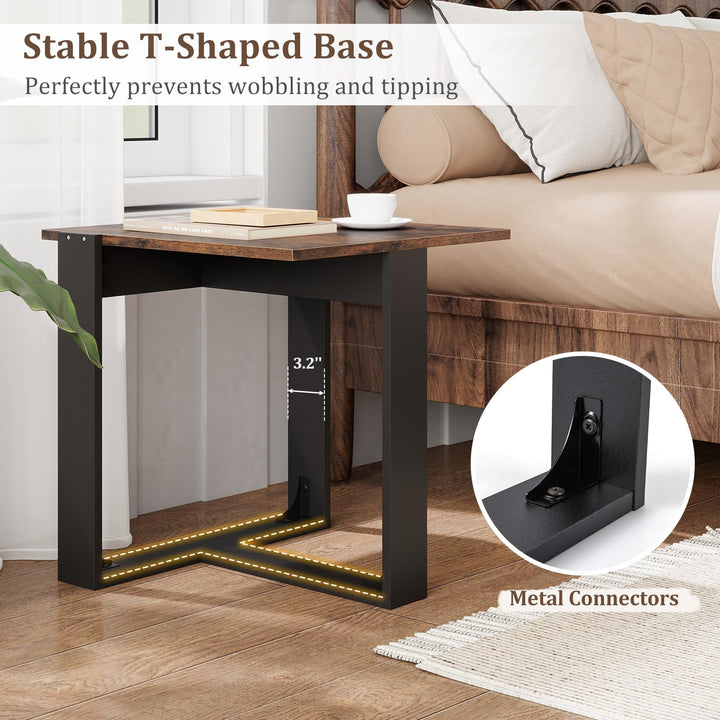 Giantex Rustic Brown Square Industrial Side Table w/T-Shape Metal Frame