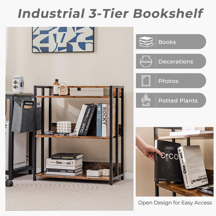 Giantex 3-Tier Bookshelf, Industrial 32" Tall Small Book Shelf with Adjustable Shelves
