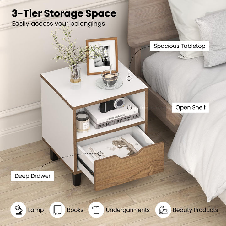 Giantex Mid Century Modern Nightstand with Metal Legs