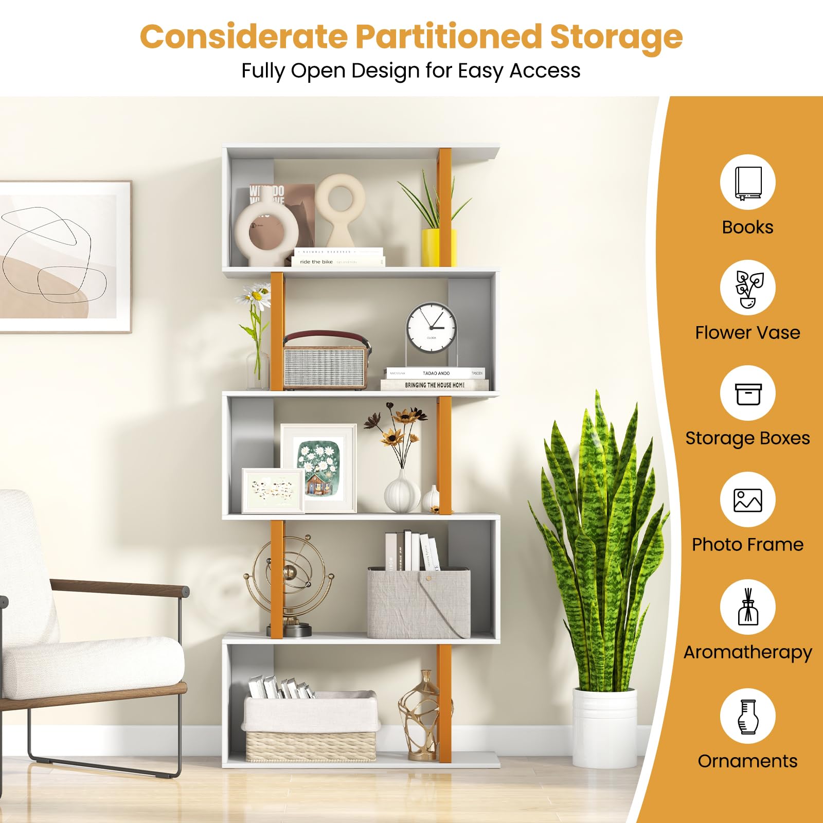 Giantex 5-Tier Geometric Bookcase Freestanding Display Shelf Rack