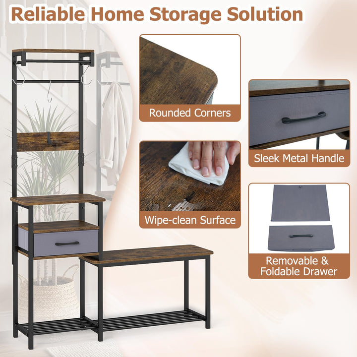 Giantex 7-in-1 Hall Tree with Bench and Shoe Storage