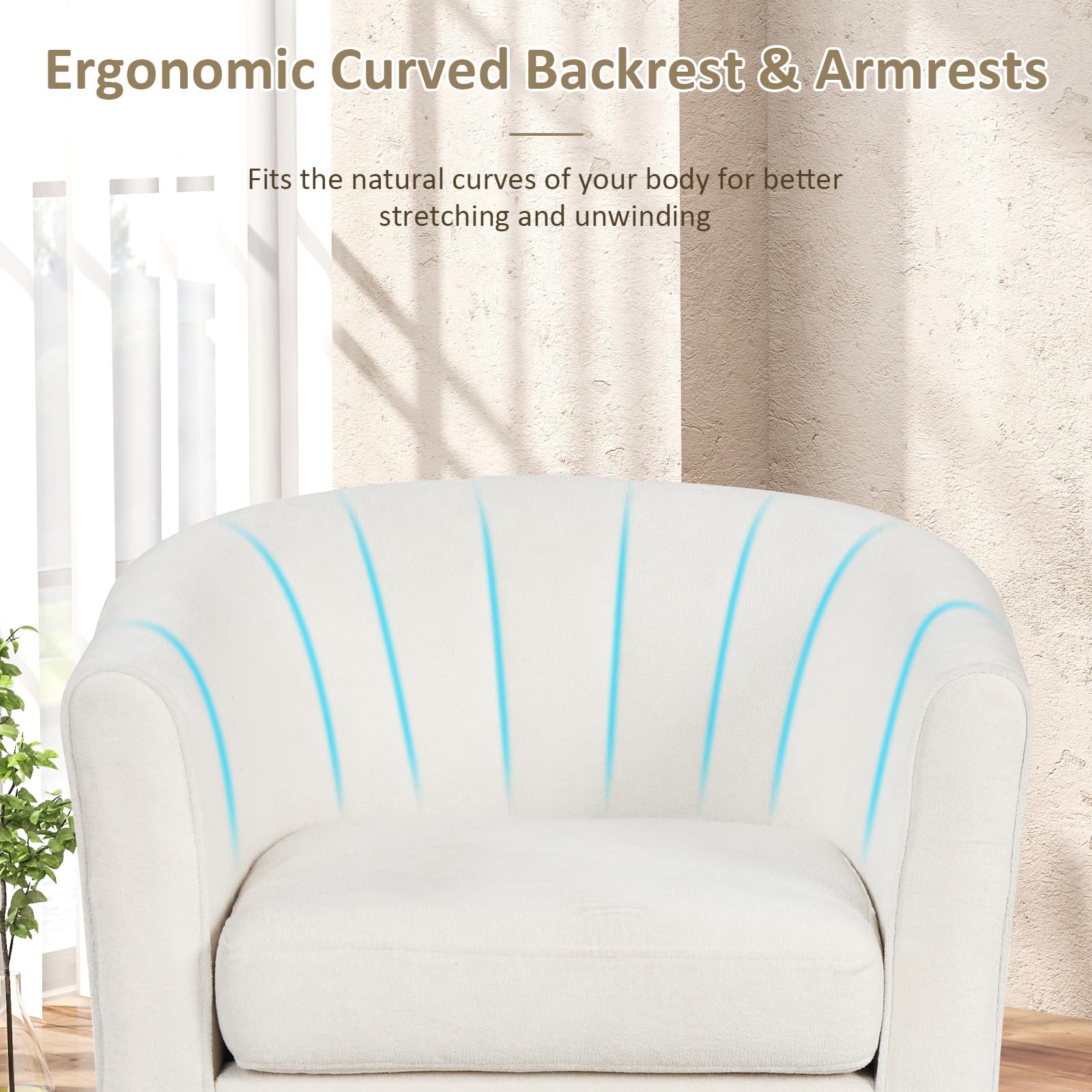 Giantex Modern Accent Chair with Ottoman, Upholstered Teddy Velvet Barrel Club Chair w/Footrest