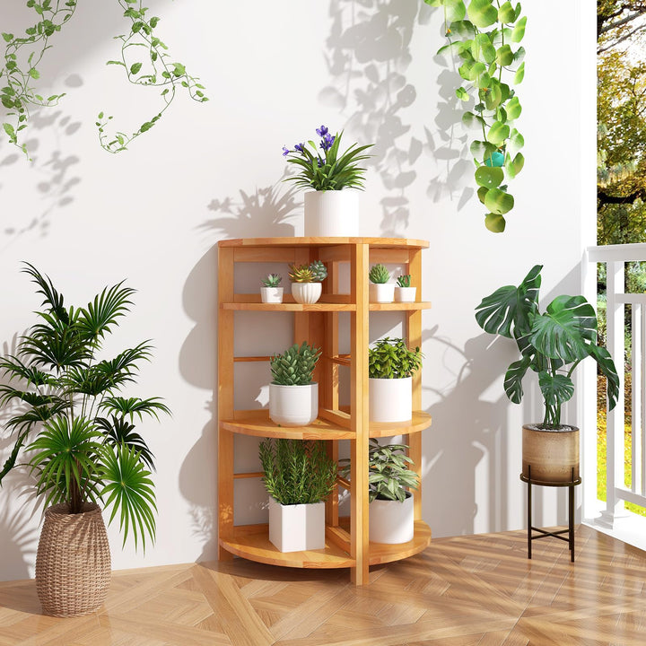 Giantex 4-Tier Corner Shelf, 34" Bookshelf with Rubber Wood Frame, Anti-Toppling Kit