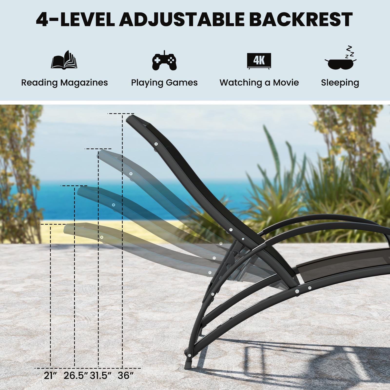 Giantex 2-in-1 Outdoor Rocking Chair, Convertible Lounge Chair with 4-Position Adjustable Backrest