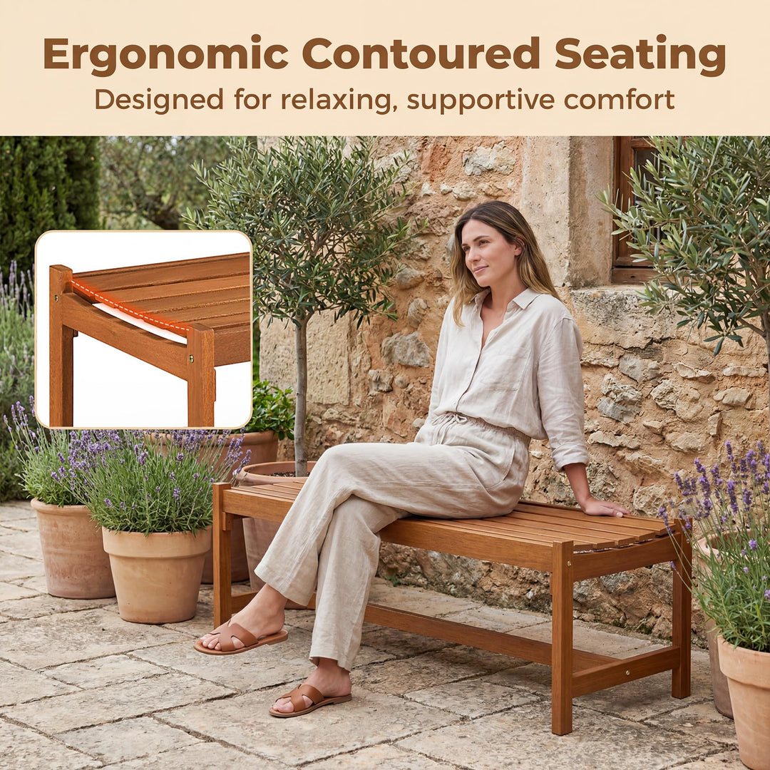 Giantex Solid Wood Patio Bench with Curved Slatted Seat