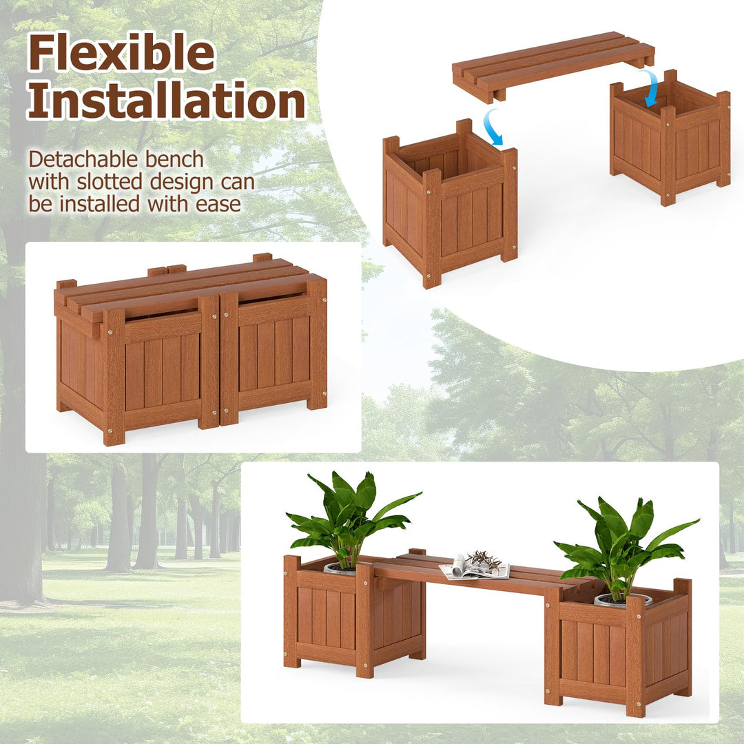 Giantex 2-in-1 Outdoor Bench with 2/4 Planter Boxes Wood with Teak Oil Finish 42"x11"x11.5"