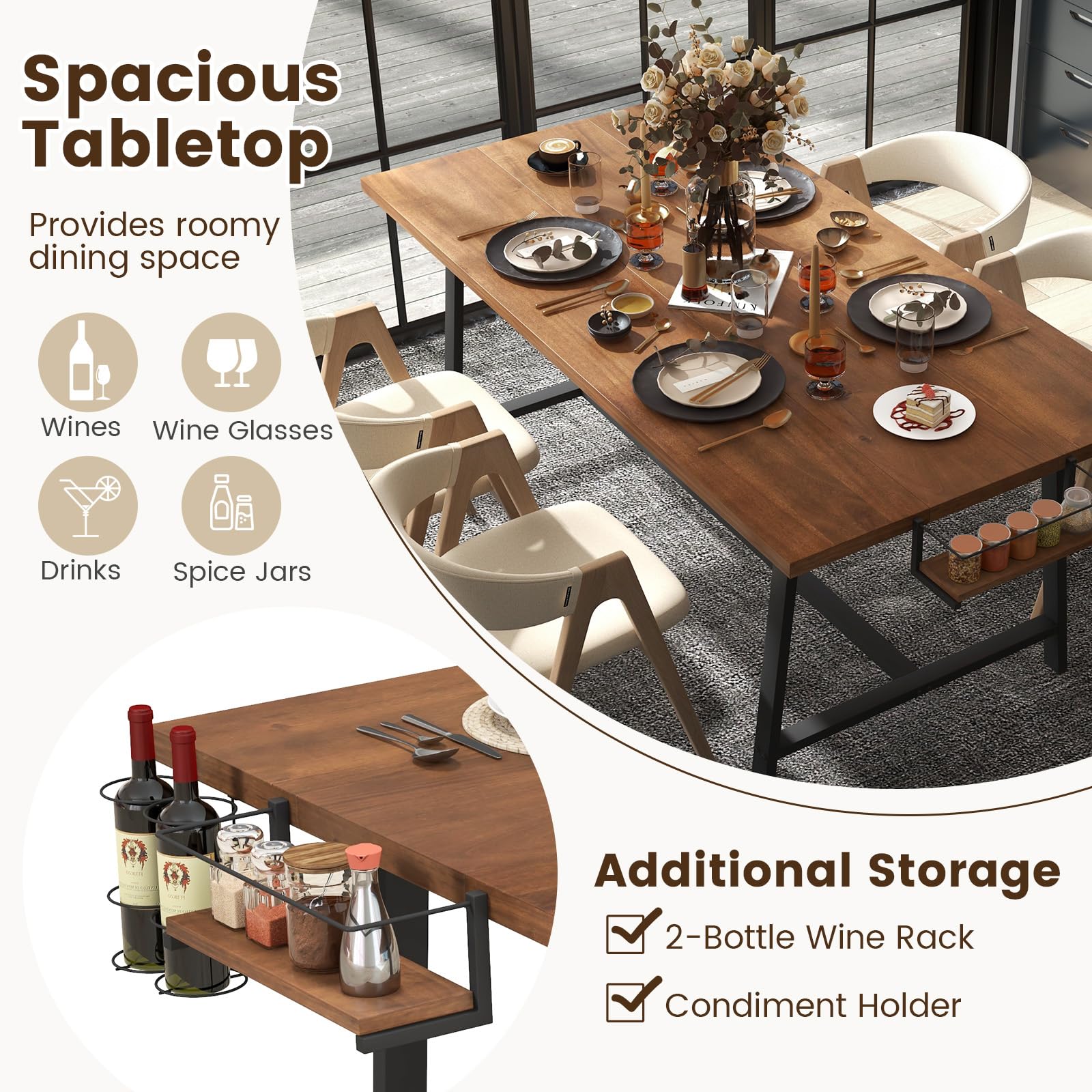 Giantex 72-Inch Dining Table for 5-7, Rectangular Kitchen Table with 2-Bottle Wine Rack