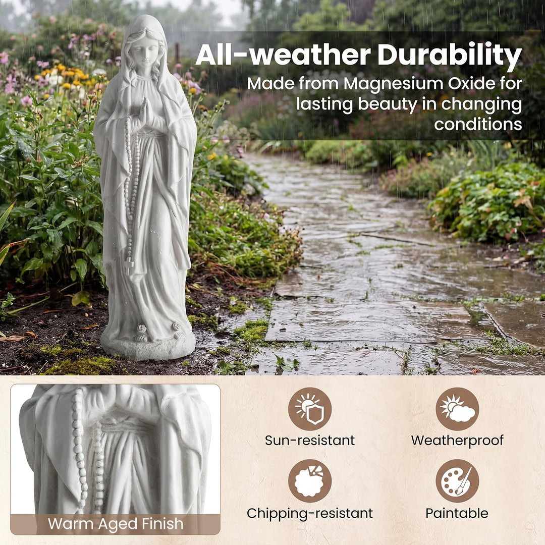 Giantex Virgin Mary Praying Statue 29.5" | Blessed Mother Outdoor Religious Statue with Rosary Beads