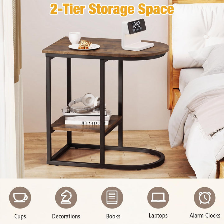 Giantex C Shaped End Table with Industrial Wood Tabletop (1/2)