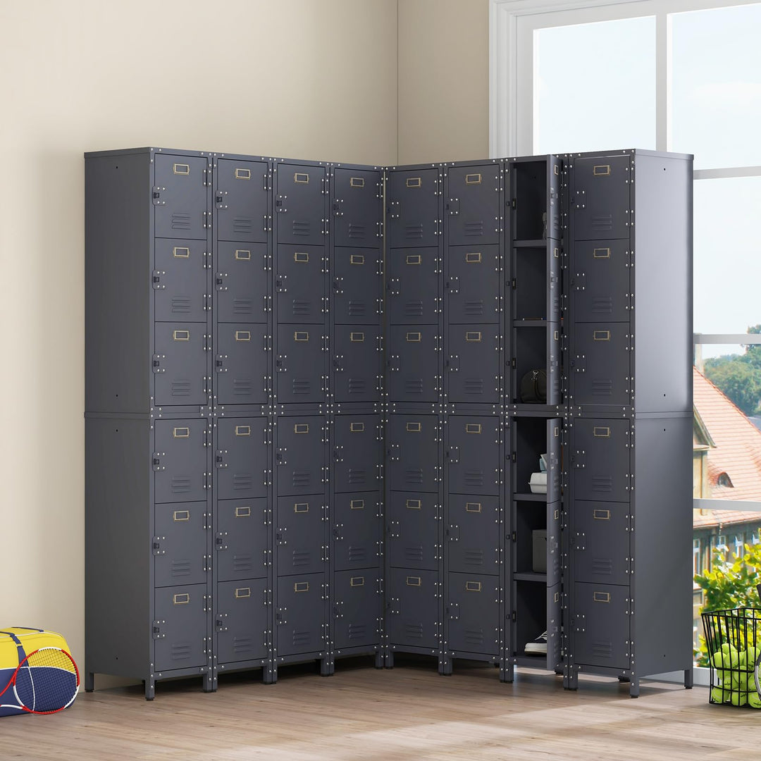 Giantex Metal Locker Cabinet, 40” Stackable Storage Cabinet w/Lockable Doors, Adjustable Feet, Anti-Toppling Device
