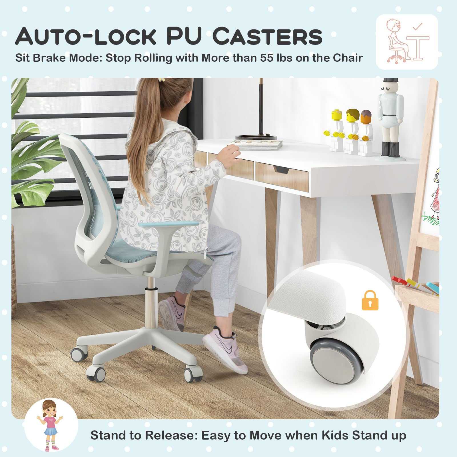 Giantex Kids Desk Chair, Children Armrest Computer Chair with Sit-Lock Wheels
