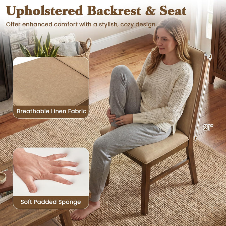 Giantex Upholstered Dining Chairs | High Back Padded Fabric Kitchen Chairs with Solid Rubber Wood Legs