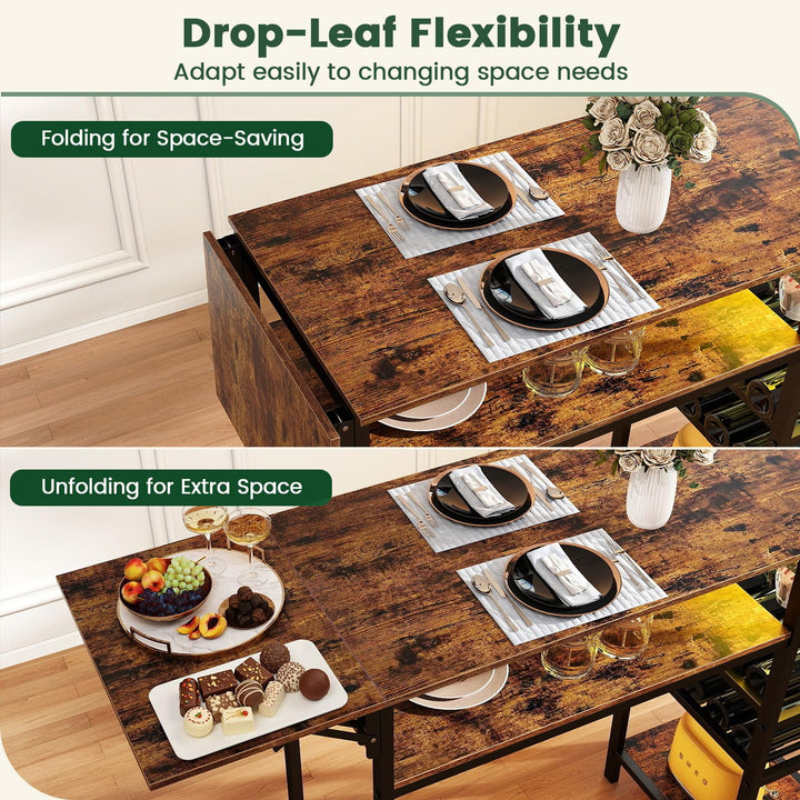 55" Drop-Leaf Counter Height Bar Table with LED Light and Remote Control for Small Space