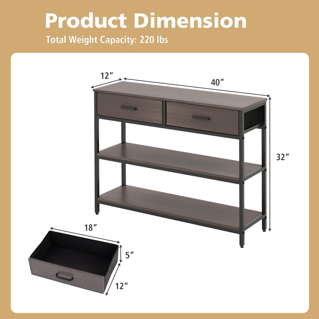 Giantex 3-Tier Entryway Table with Storage, Sofa Table w/ 2 Large Drawers, 2 Open Storage Shelves