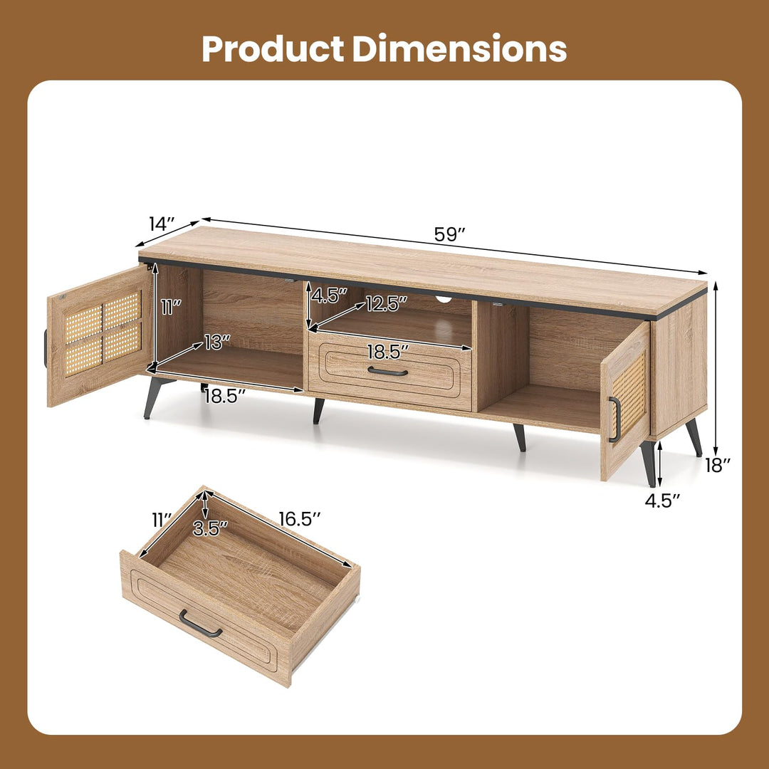 Giantex TV Stand for 60/65 Inch TV | Boho Entertainment Center with Storage Cabinets