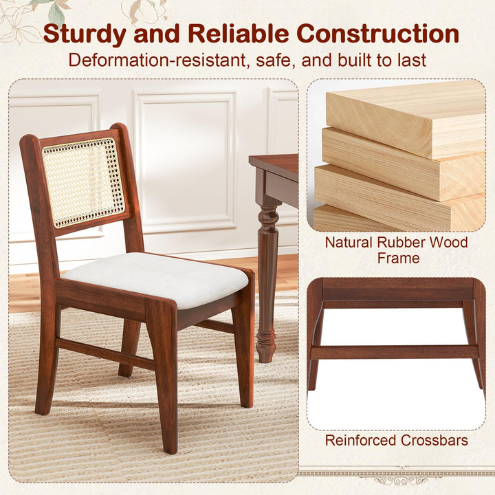 Giantex Rattan Dining Chairs Set of 2/4, Wooden Kitchen Chairs w/Cane Back, Rubber Wood Frame