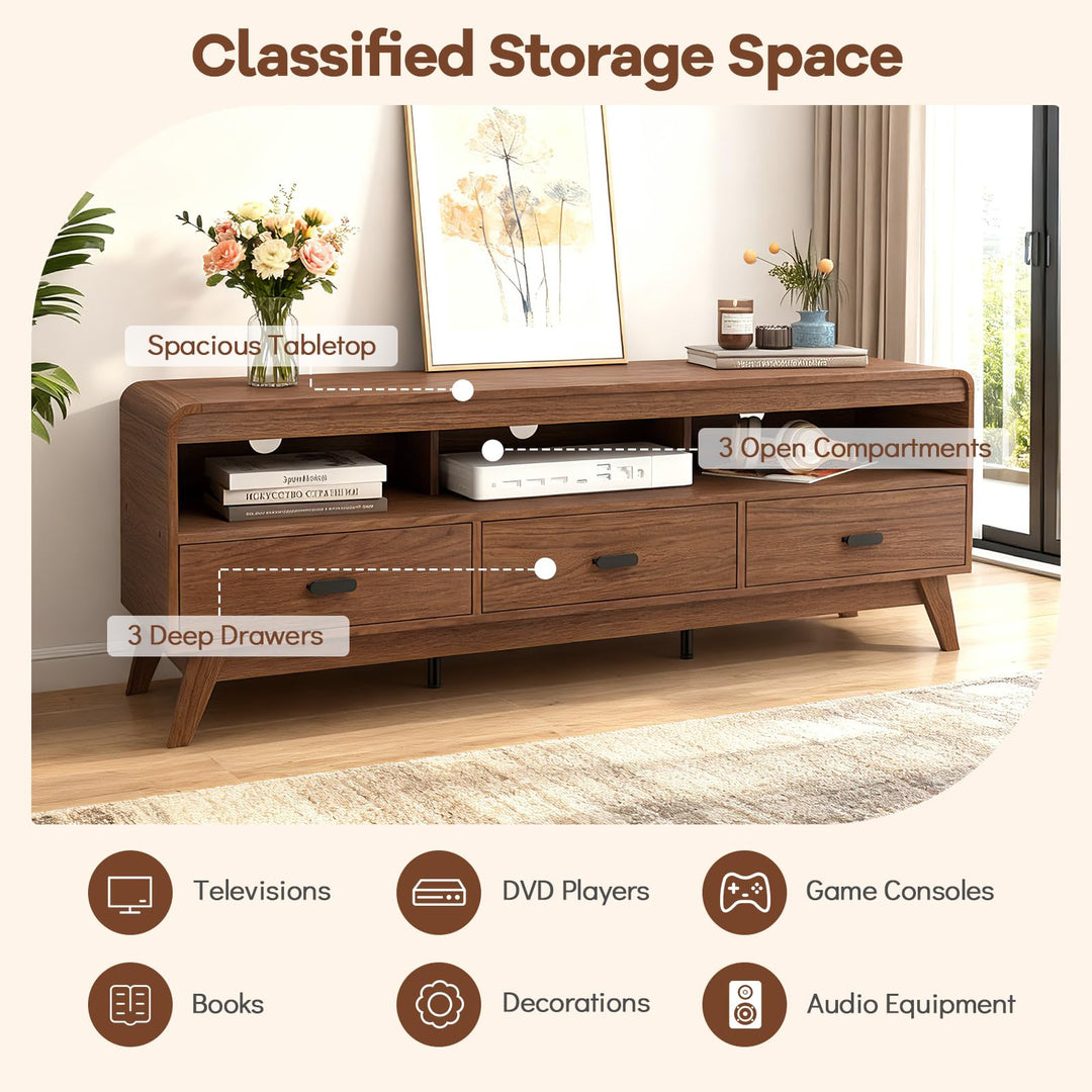 Giantex TV Stand for 60-70 Inch TV Mid-Century Modern Entertainment Center with 3 Storage Drawers