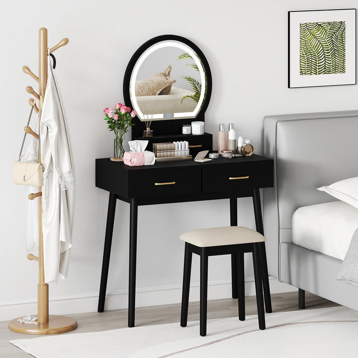 Vanity Desk with Mirror and Lights for Small Bedroom