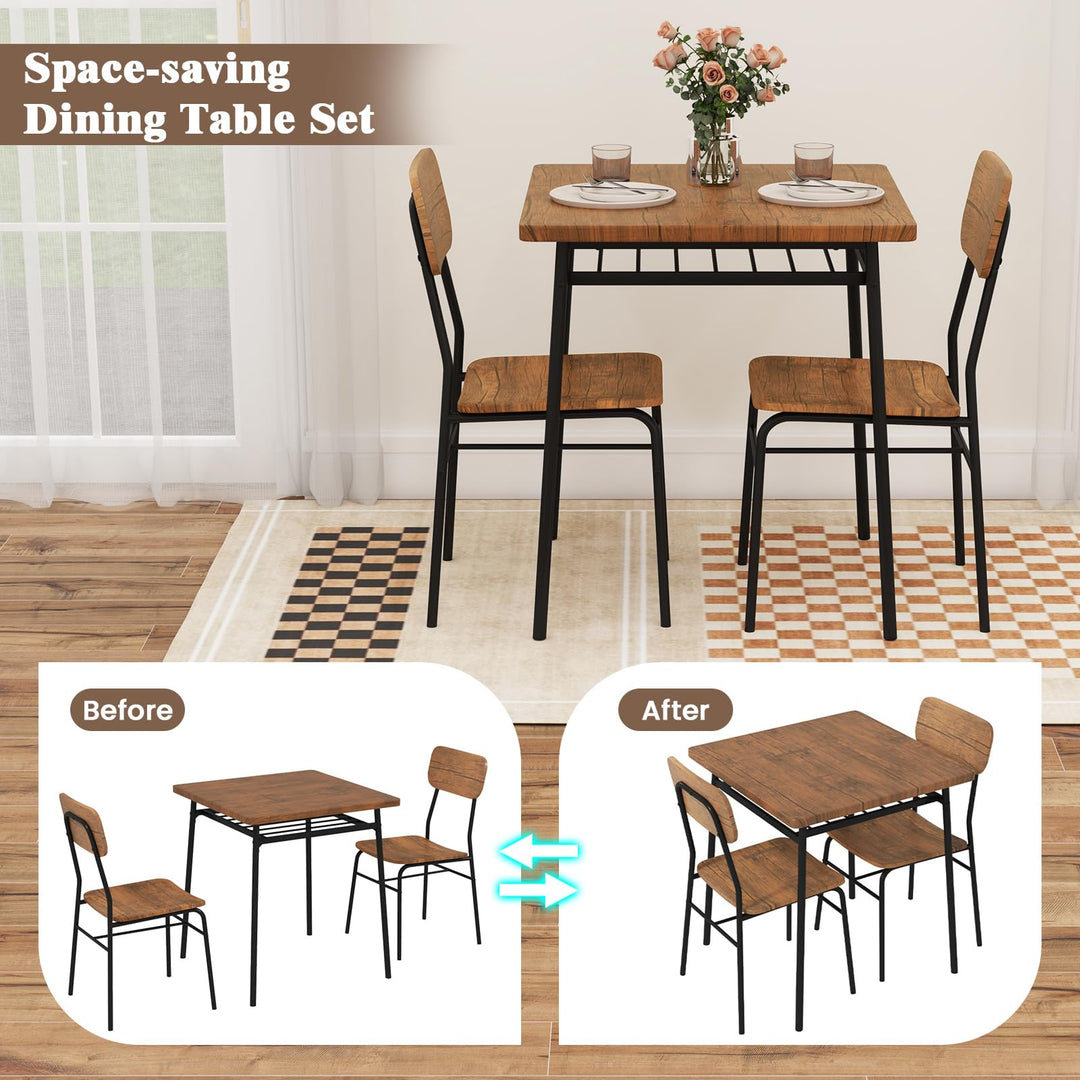 Giantex 3-Piece Dining Table Set, Kitchen Table Chairs Set with Dinner Table, Storage Rack, Metal Frame