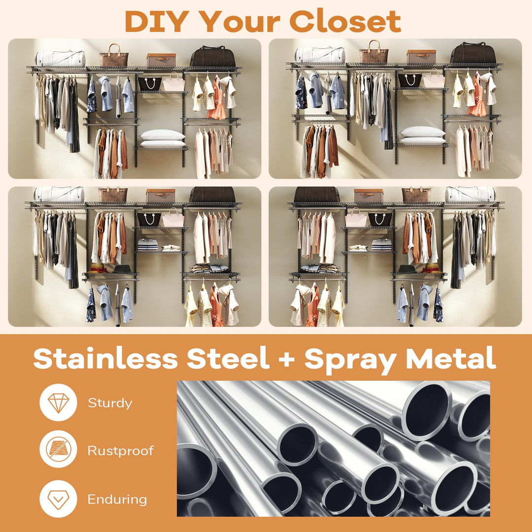 Giantex Closet Organizer System Wall-mounted Custom Closet Kit w/Adjustable Storage Shelves