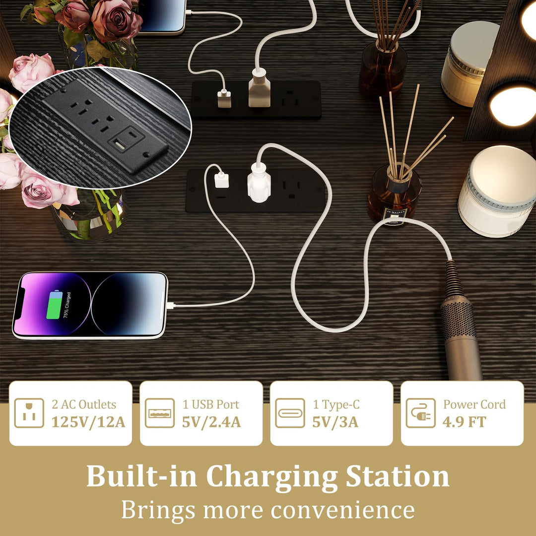 CHARMAID Compact Girls Vanity Desk 20-Inch Narrow Tall Makeup Table(With Stool)