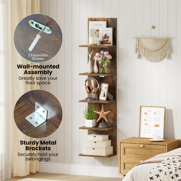 Giantex 5-Tier Wall Mounted Shelf Unit with Wood Grain