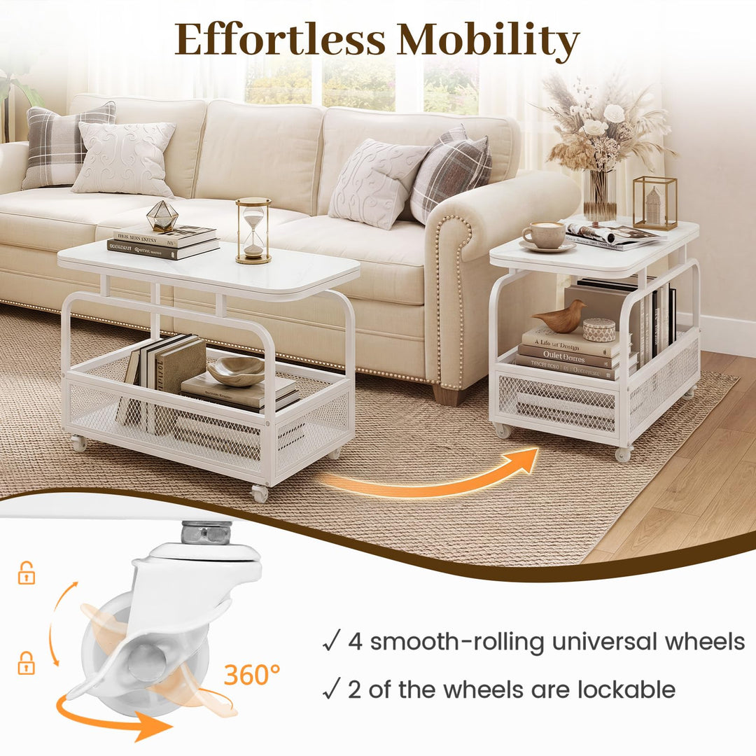 Giantex Rolling Side Table | 2-Tier End Table with Mesh Storage Basket (1/2)