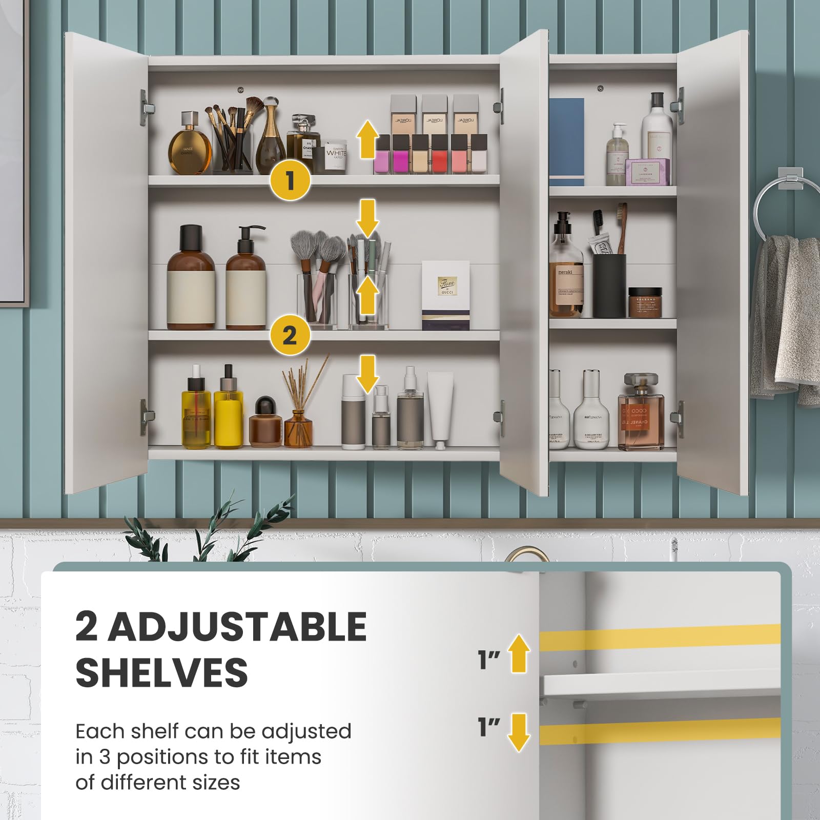 Giantex Bathroom Medicine Cabinet with Mirror - Extra Large Wall Mounted Cabinet with 3 Frameless Mirrored Doors