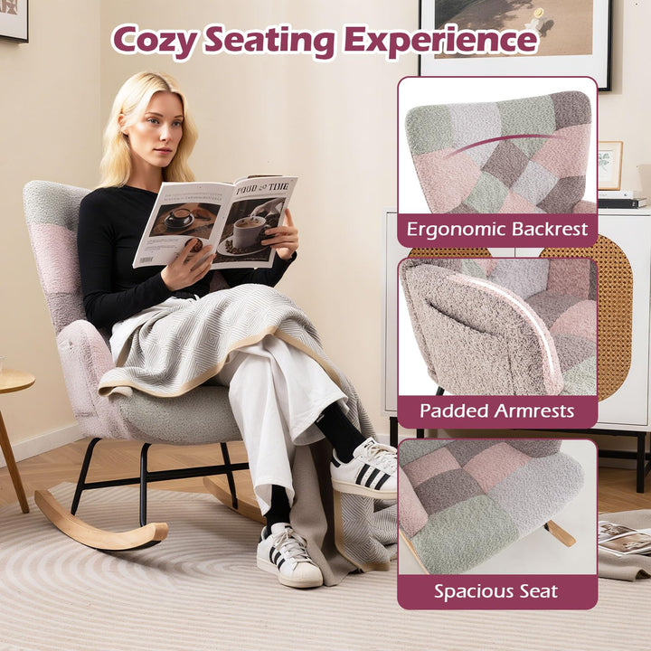 Giantex Rocking Chair Nursery Teddy Upholstered Glider Rocker w/Ergonomic High Backrest
