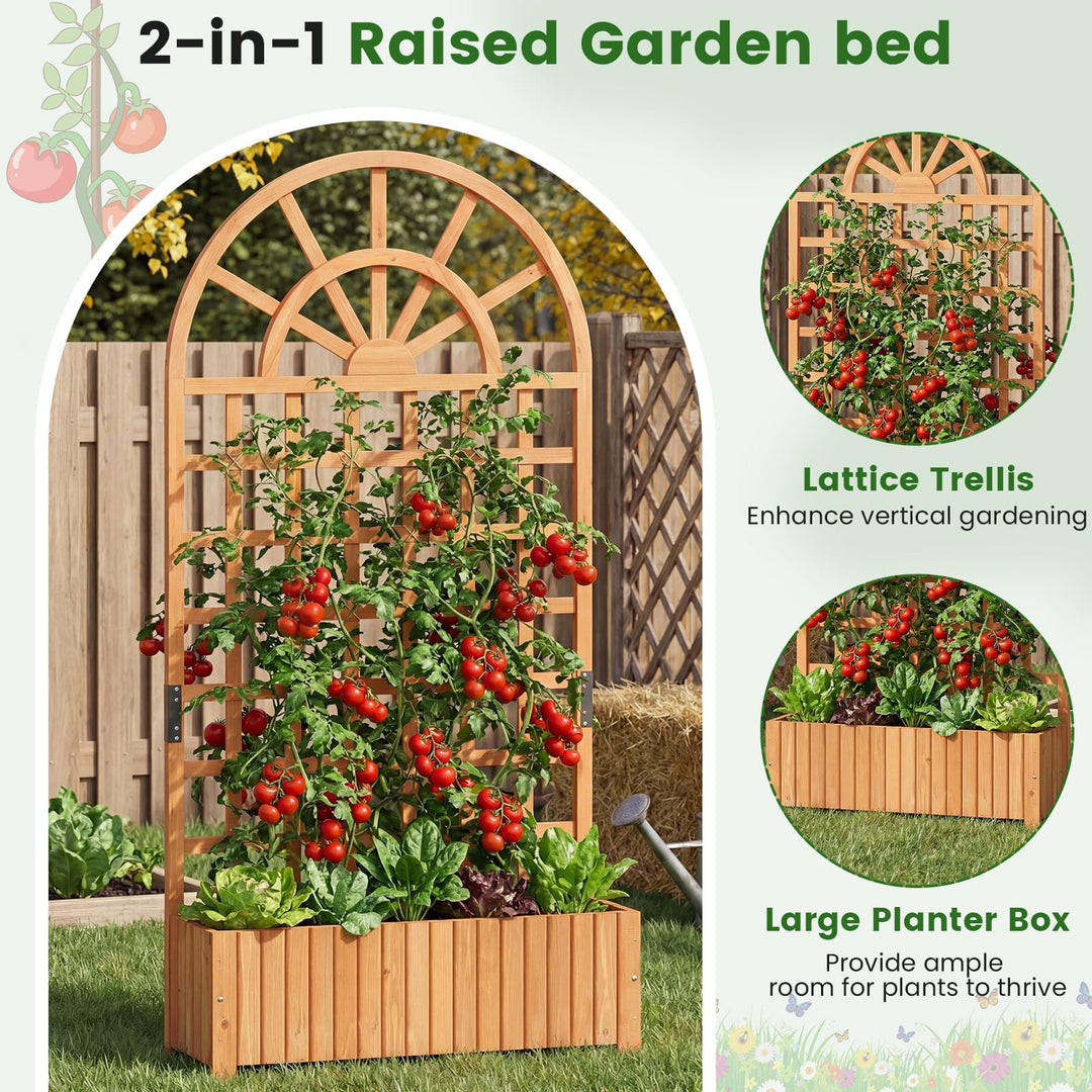 Giantex Wooden Raised Garden Bed with Trellis 71" Outdoor Planter Box Privacy Screen
