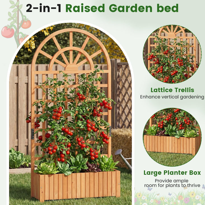 Giantex Wooden Raised Garden Bed with Trellis 71" Outdoor Planter Box Privacy Screen