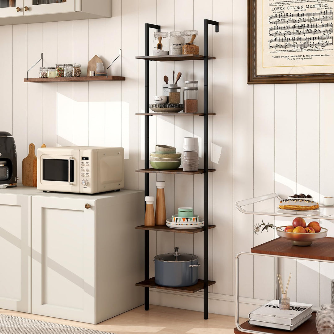 Giantex 5 Tier Ladder Shelf Wall Mount Bookshelf with Anti-Tipping Kits & Metal Frame