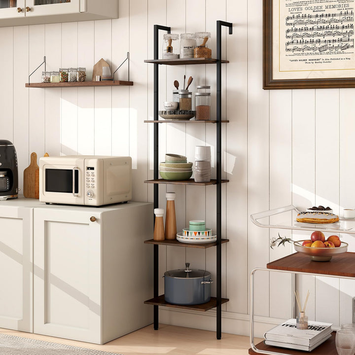 Giantex 5 Tier Ladder Shelf Wall Mount Bookshelf with Anti-Tipping Kits & Metal Frame