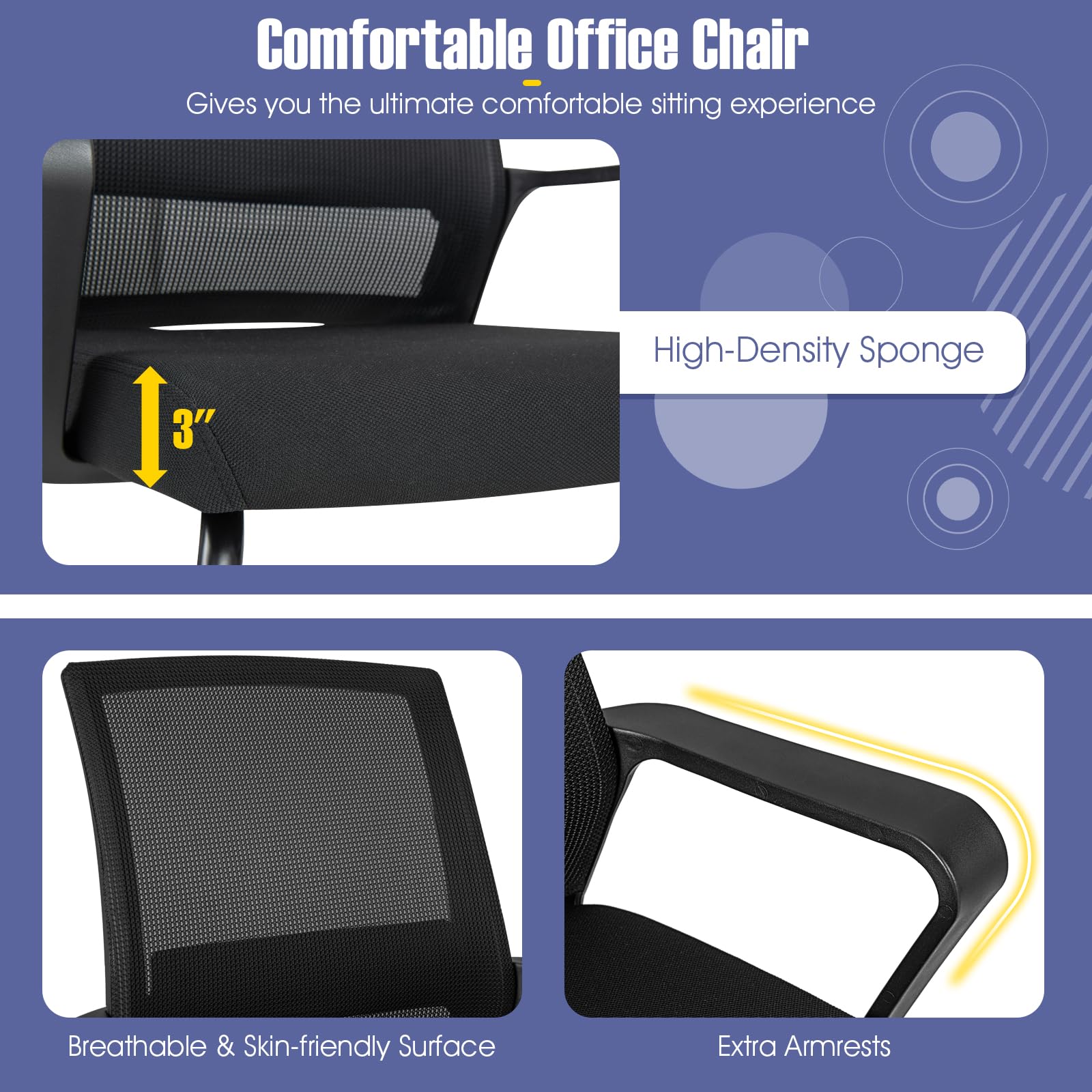 Giantex Office Guest Chair, Office Guest Conference Chair w/Lumbar Support Ergonomic Backrest