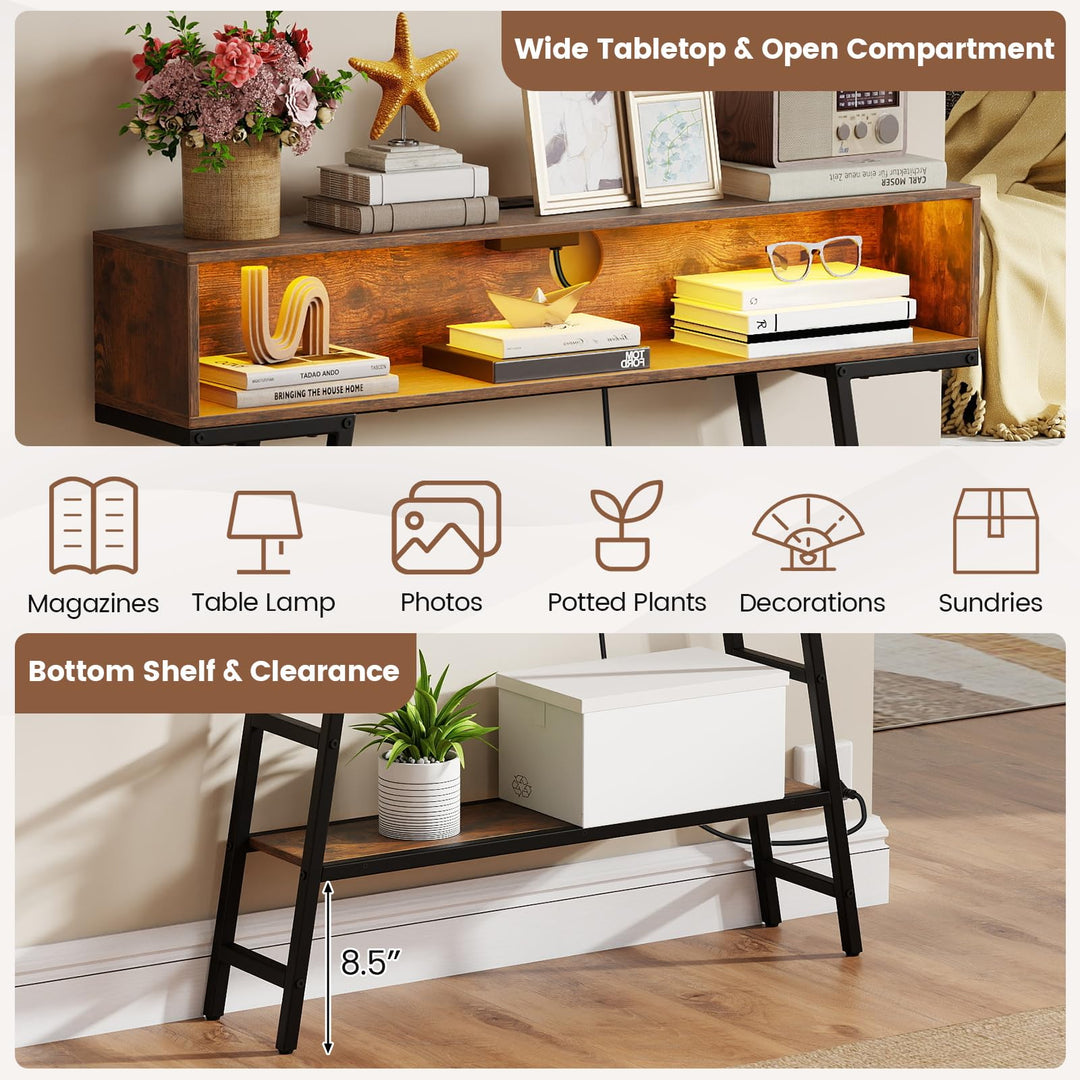 Giantex Console Table with Charging Station & LED Lights