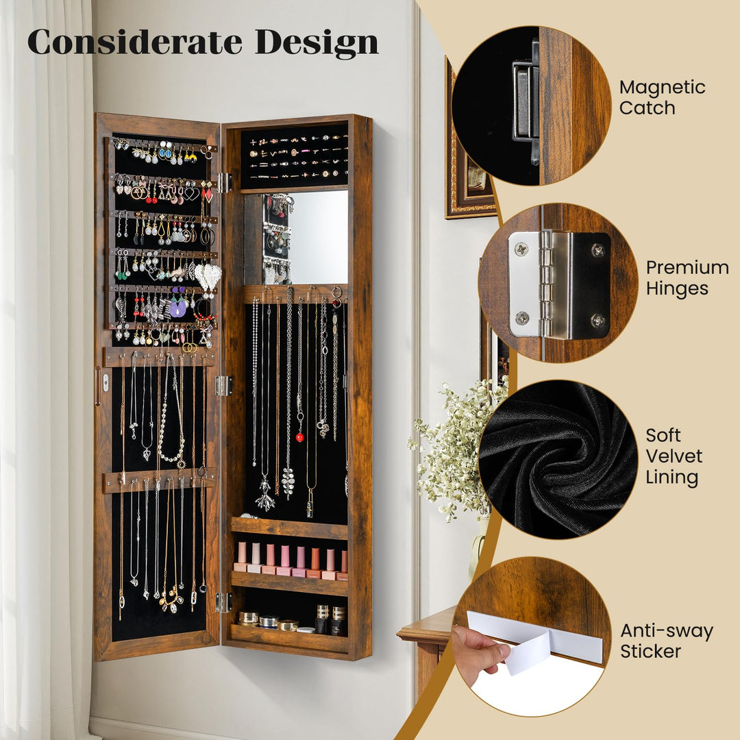 Giantex Wall Mounted Jewelry Cabinet with Full Length Mirror Over The Door Jewelry Armoire Organizer with Large Storage
