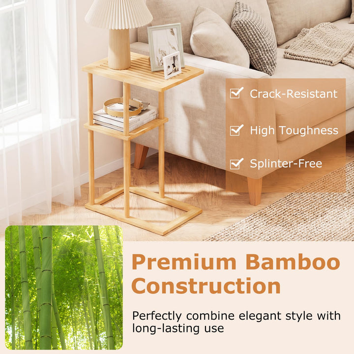 Giantex Side Table Set of 2 with Storage Shelves and Bamboo Construction