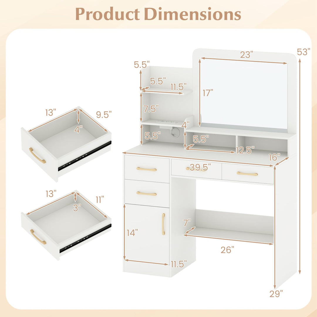 Giantex 39.5 Inch Vanity Desk with Power Outlets and Mirror for Bedroom