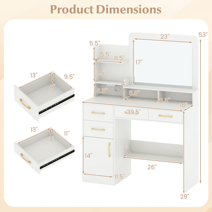 Giantex 39.5 Inch Vanity Desk with Power Outlets and Mirror for Bedroom