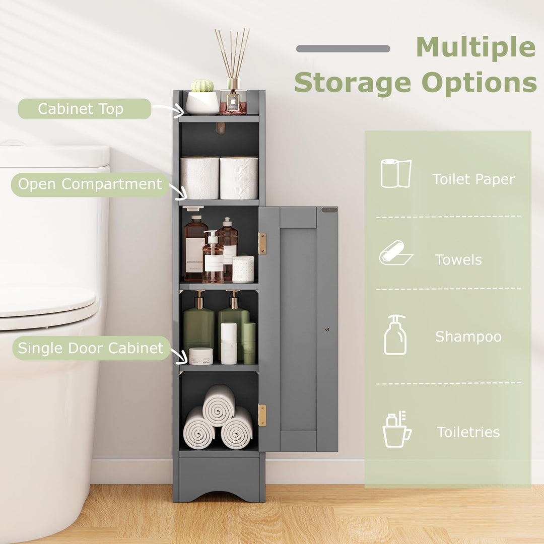 Giantex Small Bathroom Storage Cabinet Corner Floor Cabinet with Door & Adjustable Shelves