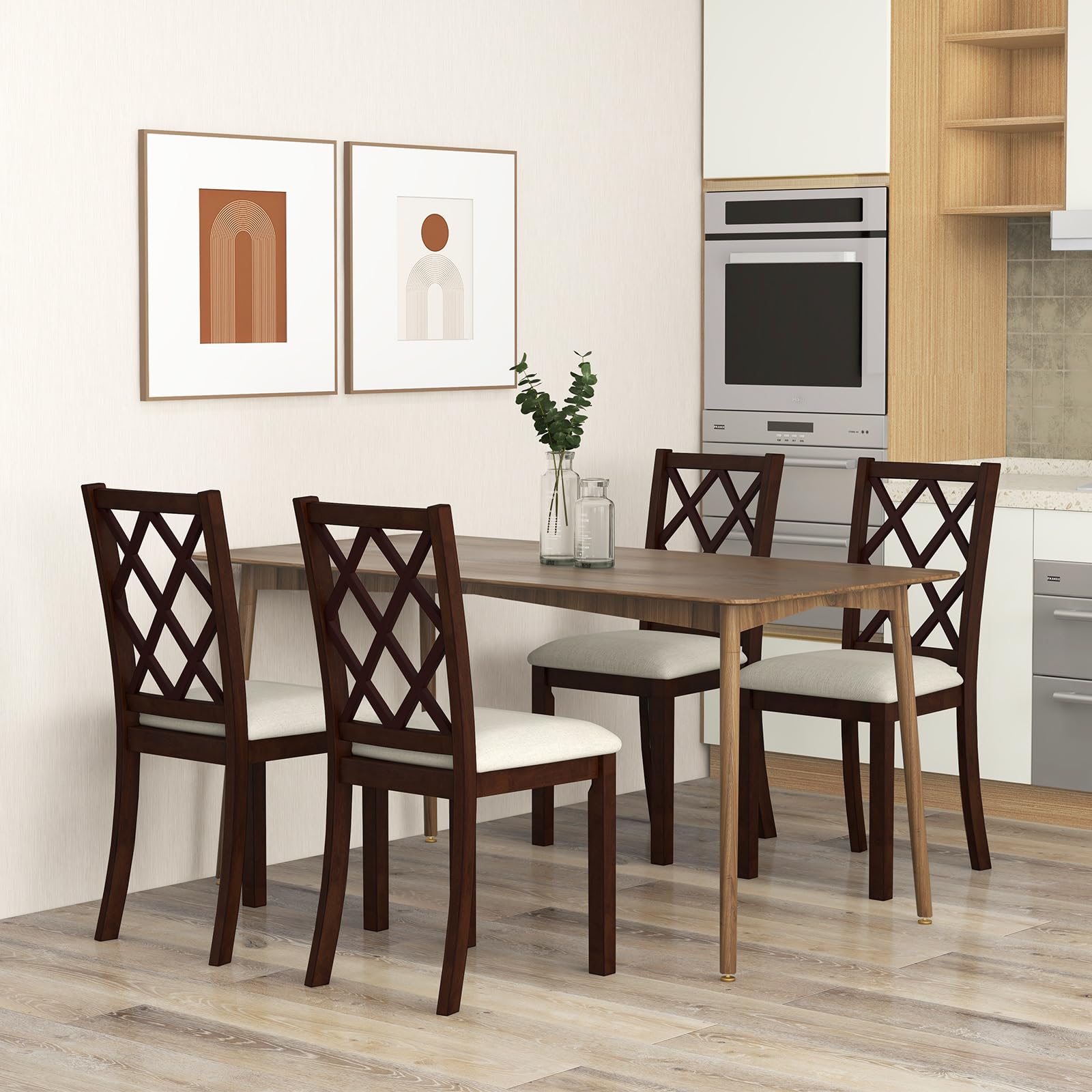Giantex Wood Dining Chairs Set of 2, Farmhouse Kitchen Chair with Rubber Wood Legs, Max Load 400 Lbs
